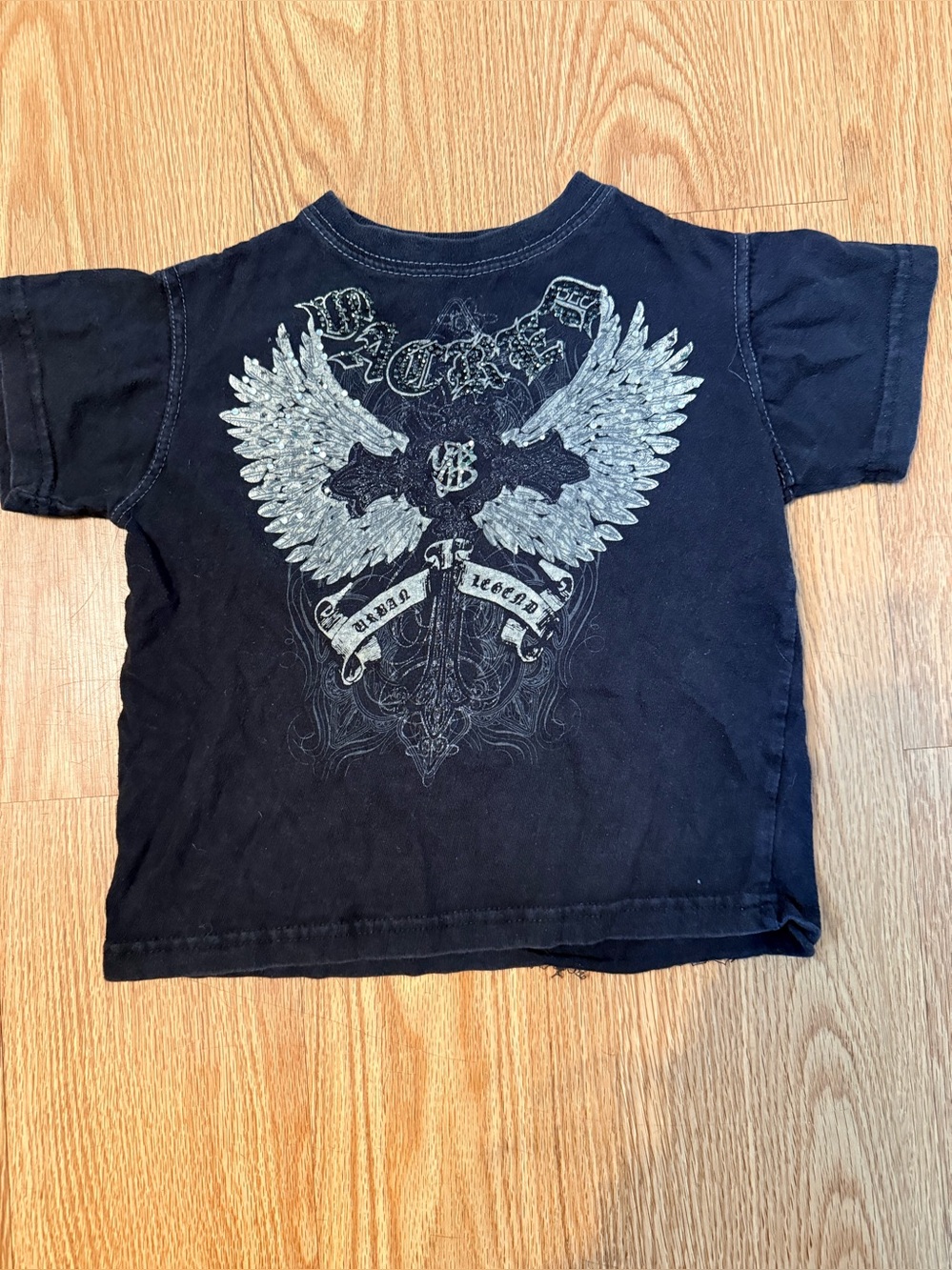 Sacred Crown A Royal Way Of Life Kids Black Graphic Tee with Wing Crest 3T